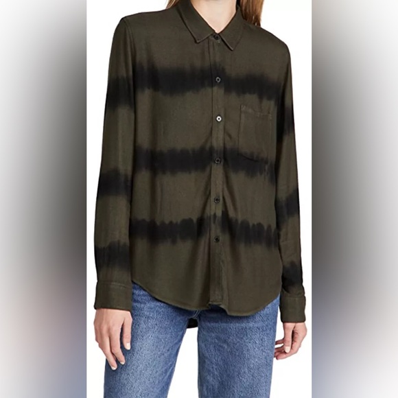 NWT Rails Hunter shirt Olive Black Tie Dye Top long sleeves Rayon Size Medium - Picture 1 of 8
